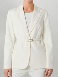 Żakiet jednorzędowy z paskiem - biały. Białe żakiety damskie Sinsay, l, bez wzorów. Za 79.99 zł.