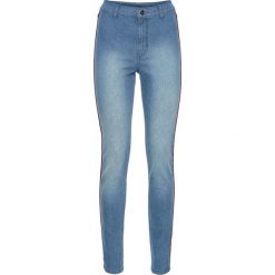 Dżinsy SKINNY z wysoką talią i kontrastowymi paskami bonprix niebieski "bleached". Jeansy damskie marki DOMYOS. Za 59.99 zł.