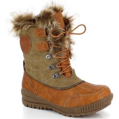 Kozaki zimowe "Tess" w kolorze jasnobrązowym. Brązowe kozaki damskie Kimberfeel, z materiału, bez obcasa. W wyprzedaży za 329.95 zł.