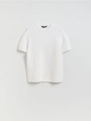 Prążkowany sweter z wiskozą - biały. Białe swetry przez głowę męskie Reserved, l, bez wzorów, z dzianiny, bez kołnierzyka. Za 119.99 zł.