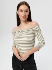 Bluzka w paski - wielobarwny. Bluzki damskie Sinsay, l, bez wzorów, z bawełny, bez kołnierzyka, bez ramiączek. Za 45.99 zł.