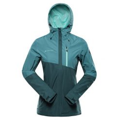 Kurtka damska turystyczna wodoodporna 10.000 Norema 3. Zielone kurtki sportowe damskie Alpine Pro, bez wzorów, bez kaptura, trekkingowe. W wyprzedaży za 679.00 zł.