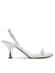 Calvin Klein Sandały Sculpt Kitt Heel Strappy Lth Met HW0HW02709 Srebrny. Szare sandały damskie Calvin Klein, bez wzorów, ze skóry, bez obcasa, na słupku, bez zapięcia. Za 569.99 zł.