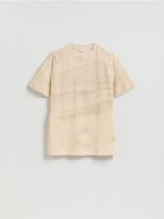 Strukturalny t-shirt regular - warm olive. Zielone t-shirty męskie Reserved, l, bez wzorów, z bawełny, bez kołnierzyka. Za 99.99 zł.