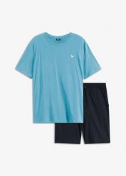 T-shirt + bermudy (2 części). Niebieskie t-shirty męskie bonprix, m, bez wzorów, bez kołnierzyka. Za 94.99 zł.