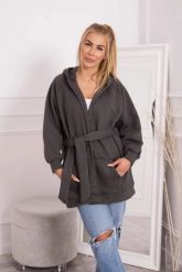 Narzutka ocieplana wiązana w pasie grafitowa. Szare swetry damskie KESI, l, bez wzorów, z bawełny, bez kołnierzyka, plus size, bez ramiączek, z kapturem. Za 258.24 zł.