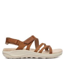 Sandały Merrell. Czerwone sandały damskie Merrell, bez wzorów, bez obcasa, na płaskiej podeszwie, bez zapięcia. Za 369.99 zł.