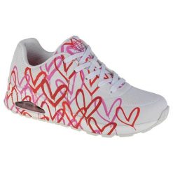 Buty do chodzenia damskie, Skechers Uno-Spread The Love. Białe obuwie sportowe damskie Skechers, bez wzorów, z materiału, trekkingowe. Za 457.00 zł.