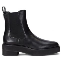 Sztyblety LAUREN RALPH LAUREN. Czarne botki damskie Lauren Ralph Lauren, bez obcasa, na płaskiej podeszwie, bez zapięcia. Za 849.99 zł.