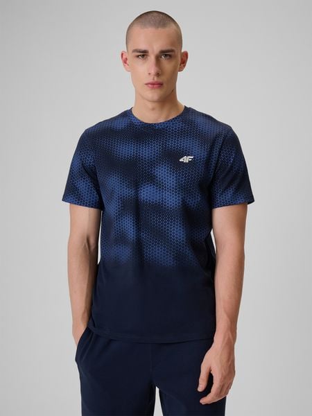 4F T-shirt regular z nadrukiem męski - granatowy M. Niebieskie t-shirty męskie 4f, m, bez wzorów, z bawełny, klasyczne, bez kołnierzyka. W wyprzedaży za 69.99 zł.
