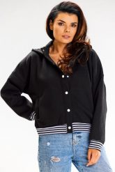 Bluza na Napki ze Ściągaczami w Paski - Czarna. Czarne bluzki damskie Awama, l, bez wzorów, z bawełny, bez kołnierzyka, bez ramiączek. Za 228.90 zł.