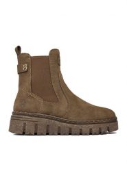 Rieker Botki CEO-Z8960-25 Beżowy ciemny. Brązowe botki damskie Rieker, z materiału, bez obcasa, na koturnie, bez zapięcia. Za 399.99 zł.