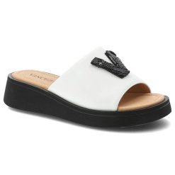 Klapki damskie Vinceza, cholewka ze skóry naturalnej wsuwany fason szeroki pasek, białe, 66950. Białe paski damskie VINCEZA, z aplikacjami, ze skóry, eleganckie. Za 169.00 zł.