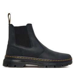 Sztyblety Dr. Martens. Czarne botki męskie Dr. Martens, bez wzorów, bez zapięcia. Za 799.99 zł.