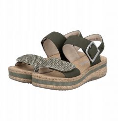 Rieker Sandals Zielone 41 (V0951-54). Zielone sandały damskie Rieker, bez wzorów, bez obcasa, bez zapięcia. Za 238.18 zł.