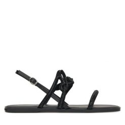 Sandały KARL LAGERFELD. Czarne sandały damskie KARL LAGERFELD, bez wzorów, bez obcasa, na płaskiej podeszwie, bez zapięcia. Za 319.99 zł.