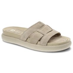 Klapki damskie Nessi, naturalna skóra zamszowa z szerokimi paskami na cholewce profilowaną wkładką, bez, 22213-W4. Brązowe klapki damskie Nessi, bez wzorów, ze skóry, wakacyjne, bez obcasa. Za 229.00 zł.