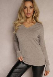 Ciemnoszary Sweter z Dodatkiem Kaszmiru o Klasycznym Kroju Taianne. Brązowe swetry damskie Renee, bez wzorów, z kaszmiru, casualowe, bez kołnierzyka, bez ramiączek, bez kaptura. Za 79.99 zł.