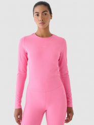 4F Longsleeve treningowy szybkoschnący damski - różowy S. Czerwone koszulki sportowe damskie 4f, s, bez wzorów, z dzianiny, bez kołnierzyka, bez ramiączek, na fitness i siłownię. W wyprzedaży za 59.99 zł.