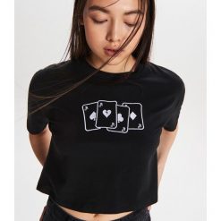 Koszulka z haftem We are creators - Czarny. T-shirty damskie Cropp. Za 39.99 zł.