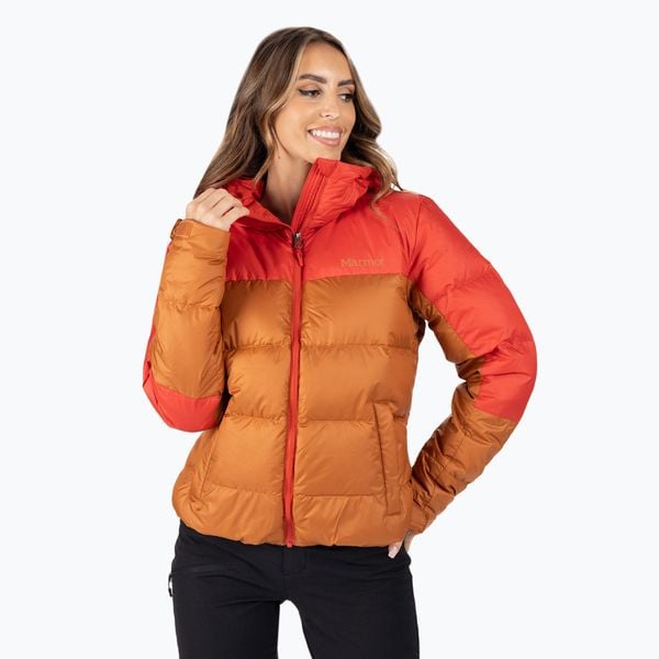 Kurtka puchowa damska Marmot Guides Down Hoody. Brązowe kurtki damskie Marmot, l, bez wzorów, z puchu, bez kaptura, trekkingowe. Za 519.99 zł.