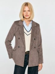 Marynarka damska z dodatkiem wełny w kratę brązowa rosemunda 803. Brązowe żakiety damskie Big Star, l, bez wzorów, z tkaniny, eleganckie. Za 349.99 zł.