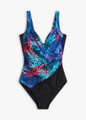 Kostium kąpielowy shape, lekki stopień modelowania sylwetki, z kopertowym dekoltem. Czarne kostiumy jednoczęściowe damskie bonprix, bez wzorów. Za 142.99 zł.