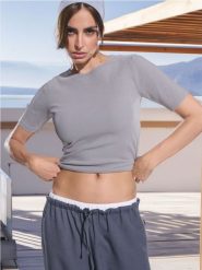Bawełniana koszulka - szary. Szare t-shirty damskie Sinsay, l, bez wzorów, z bawełny, bez kołnierzyka. W wyprzedaży za 9.99 zł.