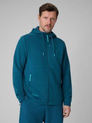 4F Bluza treningowa regular z kapturem męska - granatowa S. Niebieskie bluzy męskie 4f, m, bez wzorów, z kapturem, na fitness i siłownię. Za 249.99 zł.