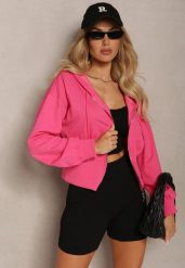Fuksjowa Taliowana Bluza z Kapturem Zapinana na Zamek Błyskawiczny Vireapa. Czerwone bluzy damskie Renee, l, bez wzorów, z kapturem. Za 59.99 zł.