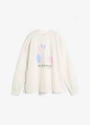 Bluza oversize z mieszanki bawełny. Białe bluzy damskie bonprix, bez wzorów, z bawełny, bez kaptura. Za 37.99 zł.