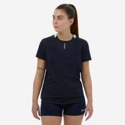 Koszulka do gry w siatkówkę damska. Niebieskie koszulki sportowe damskie ALLSIX, xs, bez wzorów, z materiału, bez kołnierzyka. Za 29.99 zł.