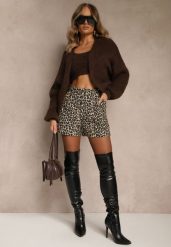 Panterkowe Klasyczne Szorty High Waist Amerre. Szorty damskie Renee, na lato, l, bez wzorów, klasyczne, z podwyższonym stanem. Za 119.99 zł.