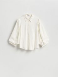 Koszula z bufiastymi rękawami - biały. Białe koszule damskie Reserved, l, bez wzorów, z tkaniny, bez kołnierzyka, bez ramiączek. Za 139.99 zł.