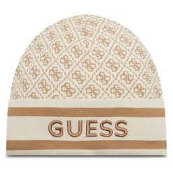 Czapka Guess. Brązowe czapki i kapelusze damskie Guess, na zimę, z aplikacjami. Za 159.99 zł.