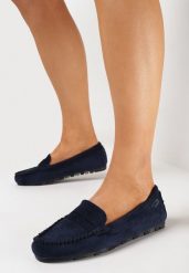 Granatowe Mokasyny z Imitacji Zamszu na Płaskiej Podeszwie Sallevia. Niebieskie mokasyny damskie Born2be, eleganckie. Za 59.99 zł.
