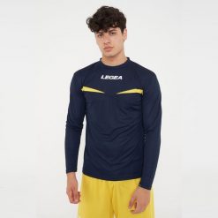 Męska Koszulka do Biegania z Długim Rękawem Niebiesko-Żółta. Niebieskie koszulki sportowe męskie Legea, m, bez wzorów, z bawełny, bez kołnierzyka, bez ramiączek, do biegania. Za 56.00 zł.
