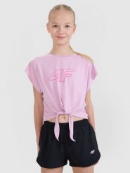 4F Crop-top sportowy regular z nadrukiem dziewczęcy - różowy 134/140 (8-10 lat). Czerwone t-shirty i topy dla dziewczynek 4f, bez wzorów, bez ramiączek. W wyprzedaży za 29.99 zł.