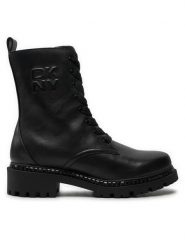 DKNY Botki K4433012 Czarny. Czarne botki damskie DKNY, ze skóry, bez obcasa, na płaskiej podeszwie, bez zapięcia. Za 709.99 zł.