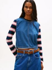 Tommy Jeans Bluzka dżinsowa Kobiety Bawełna (100%) niebieski, M. Niebieskie bluzki damskie Tommy Jeans, m, bez wzorów, z bawełny, bez kołnierzyka, bez ramiączek. Za 229.95 zł.