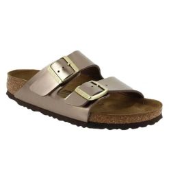 Klapki damskie Birkenstock Arizona BS. Szare klapki damskie Birkenstock, bez wzorów, z syntetyku, eleganckie, bez obcasa. Za 287.00 zł.