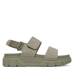Sandały Timberland. Zielone sandały damskie Timberland, bez wzorów, bez obcasa, na płaskiej podeszwie, bez zapięcia. Za 259.99 zł.