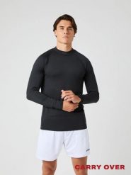 Bjorn_borg BORG MOCK NECK LS T-SHIRT z recyklingowanego poliestru – BLACK BEAUTY. Czarne bluzki z długim rękawem męskie Björn Borg, m, bez wzorów, bez kołnierzyka. Za 319.50 zł.