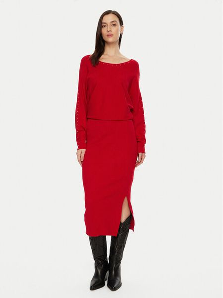 Morgan Sukienka dzianinowa 242-RMLIDO Czerwony Slim Fit. Czerwone sukienki damskie Morgan, s, bez wzorów, z dzianiny, bez kołnierzyka, bez ramiączek. Za 239.99 zł.