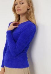 Granatowy Sweter Wełniany Panaris. Niebieskie swetry damskie Born2be, m, bez wzorów, z jeansu, klasyczne, bez kołnierzyka, bez ramiączek, bez kaptura. Za 49.99 zł.