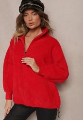 Czerwona Bluza z Wełną ze Ściągaczami i Kołnierzykiem Enadelis. Czerwone bluzy damskie Renee, bez wzorów, z wełny, bez kaptura. Za 139.99 zł.
