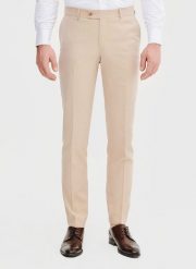 PAKO LORENTE – Beżowe spodnie ganiturowe. Brązowe eleganckie spodnie męskie Pako Lorente, m, bez wzorów, z elastanu. Za 599.99 zł.