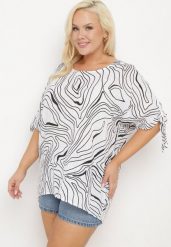 Biała Bluzka z Ozdobnym Wiązaniem przy Rękawach Fialia. Białe bluzki damskie Born2be, plus size, bez wzorów, z jeansu, biznesowe, bez kołnierzyka, plus size, bez ramiączek. Za 79.99 zł.