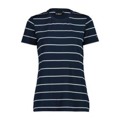 Koszulka w paski z okrągłym dekoltem damska CMP. Niebieskie t-shirty damskie CMP, bez wzorów, sportowe, bez kołnierzyka. Za 135.40 zł.