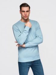 Bluza męska dresowa BASIC z okrągłym dekoltem OM-SSBN-0271 - - Rozmiar: XL. Niebieskie bluzy męskie Ombre Clothing, m, z aplikacjami, z bawełny, bez kaptura. Za 169.99 zł.